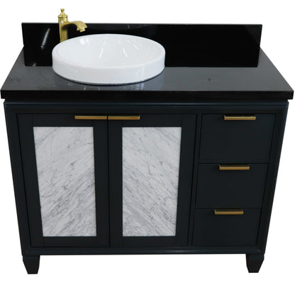43" Single vanity in Dark Gray finish with Black galaxy and round sink Left door/Left sink