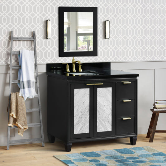 43" Single vanity in Dark Gray finish with Black galaxy and rectangle sink Left door/Left sink