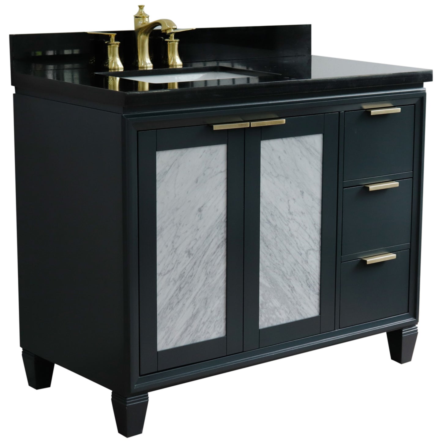 43" Single vanity in Dark Gray finish with Black galaxy and rectangle sink Left door/Left sink
