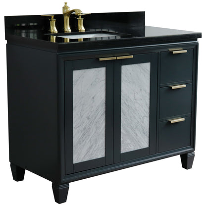 43" Single vanity in Dark Gray finish with Black galaxy and rectangle sink Left door/Left sink