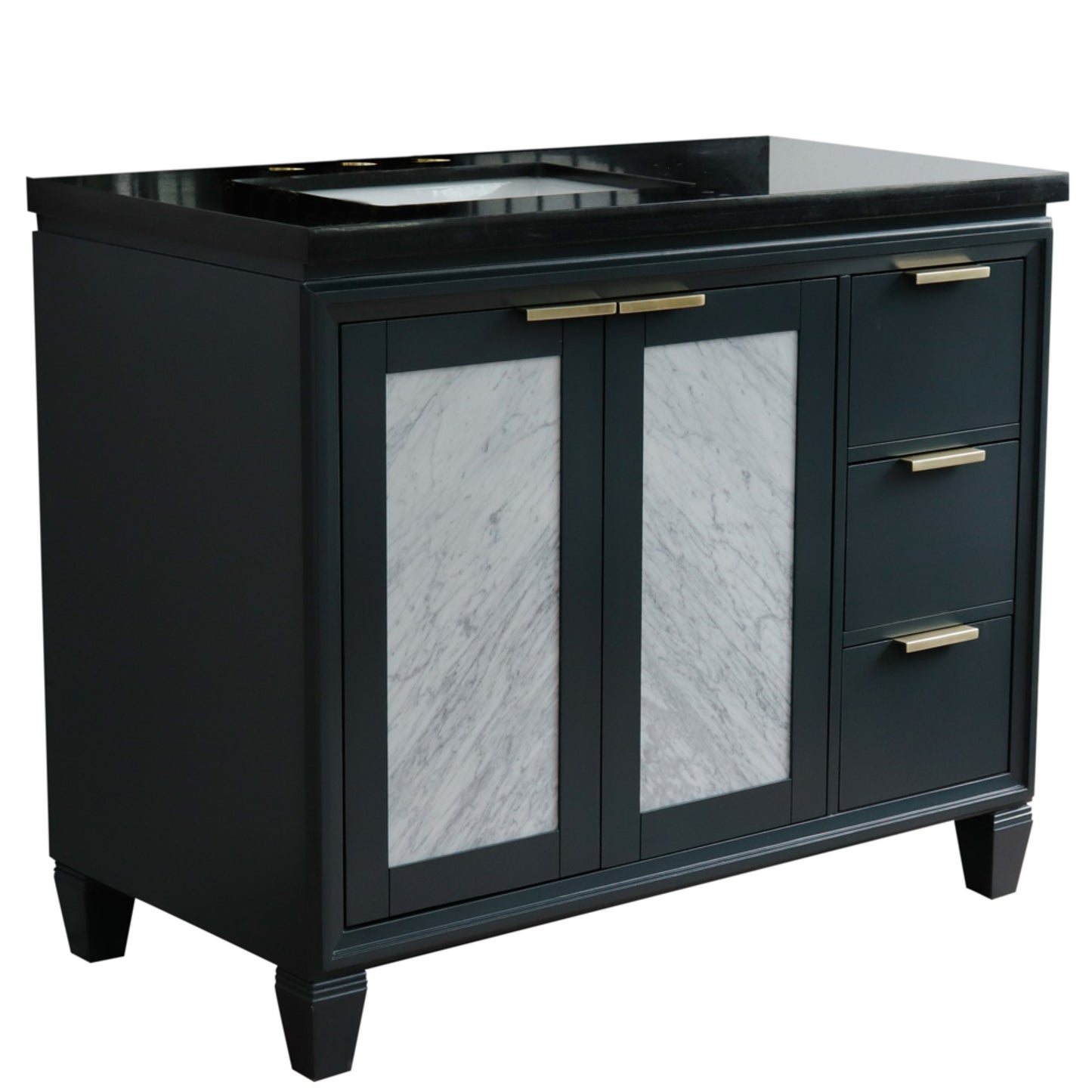 43" Single vanity in Dark Gray finish with Black galaxy and rectangle sink Left door/Left sink