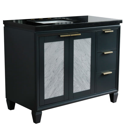43" Single vanity in Dark Gray finish with Black galaxy and rectangle sink Left door/Left sink