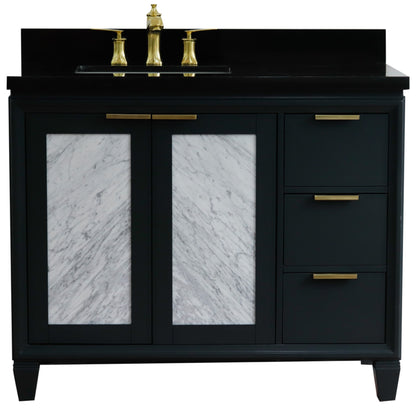 43" Single vanity in Dark Gray finish with Black galaxy and rectangle sink Left door/Left sink