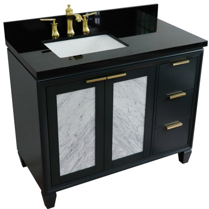 43" Single vanity in Dark Gray finish with Black galaxy and rectangle sink Left door/Left sink