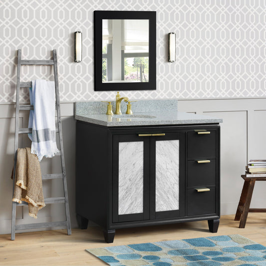 43" Single vanity in Dark Gray finish with Gray granite and oval sink Left door/Left sink