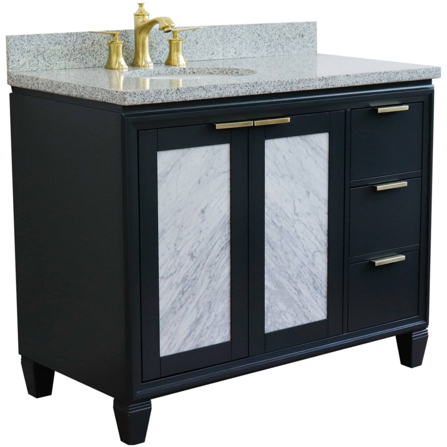 43" Single vanity in Dark Gray finish with Gray granite and oval sink Left door/Left sink