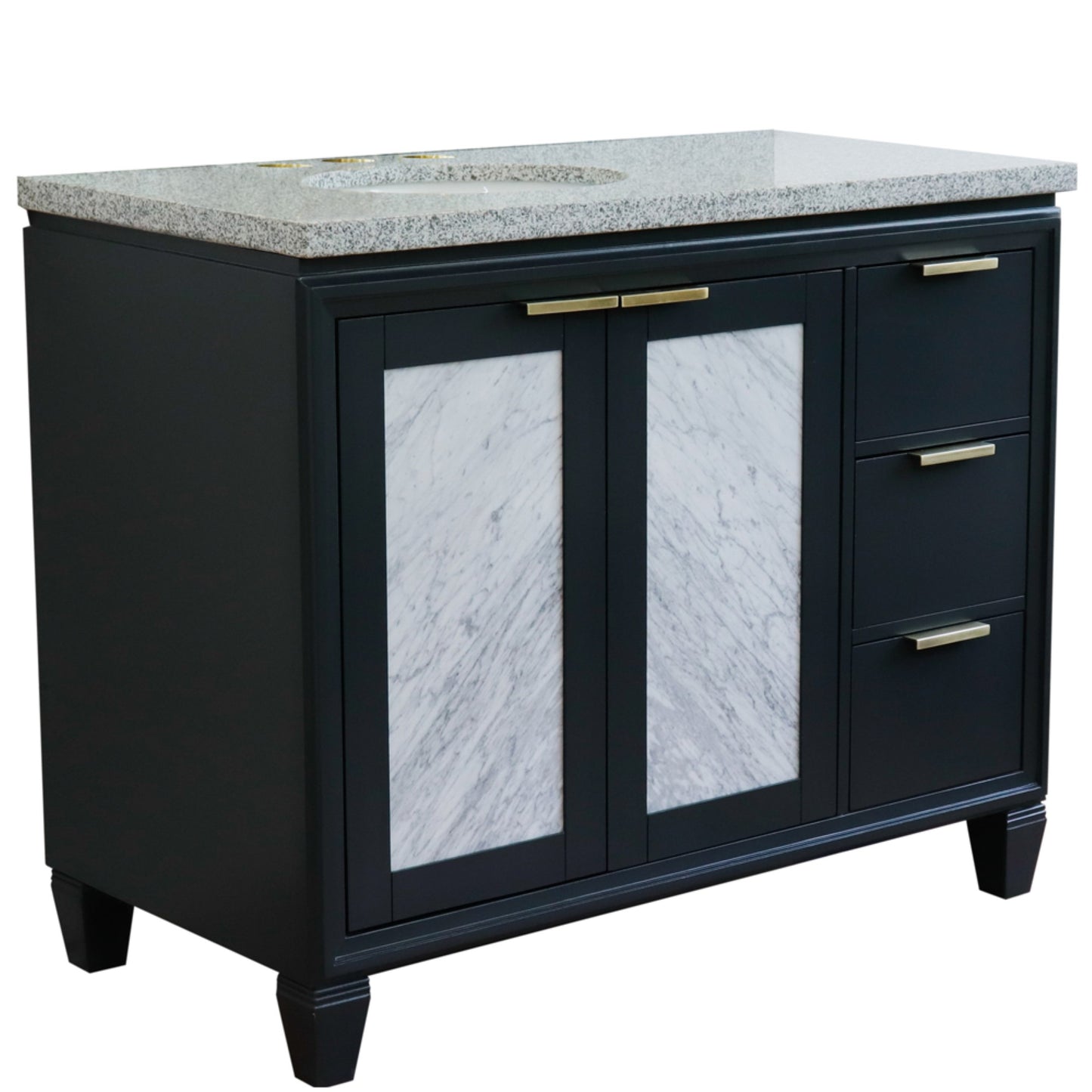 43" Single vanity in Dark Gray finish with Gray granite and oval sink Left door/Left sink