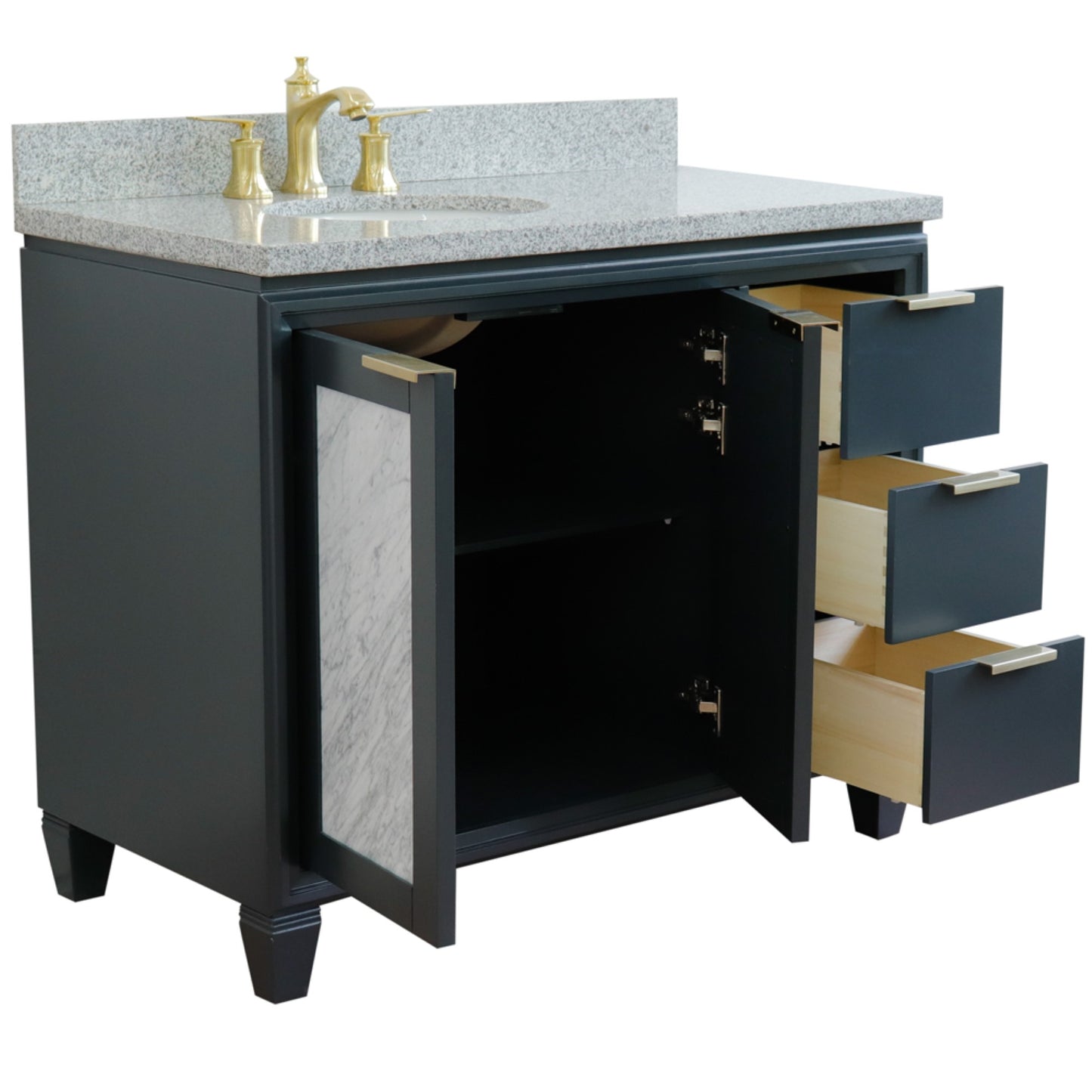 43" Single vanity in Dark Gray finish with Gray granite and oval sink Left door/Left sink