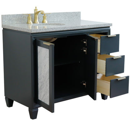43" Single vanity in Dark Gray finish with Gray granite and oval sink Left door/Left sink