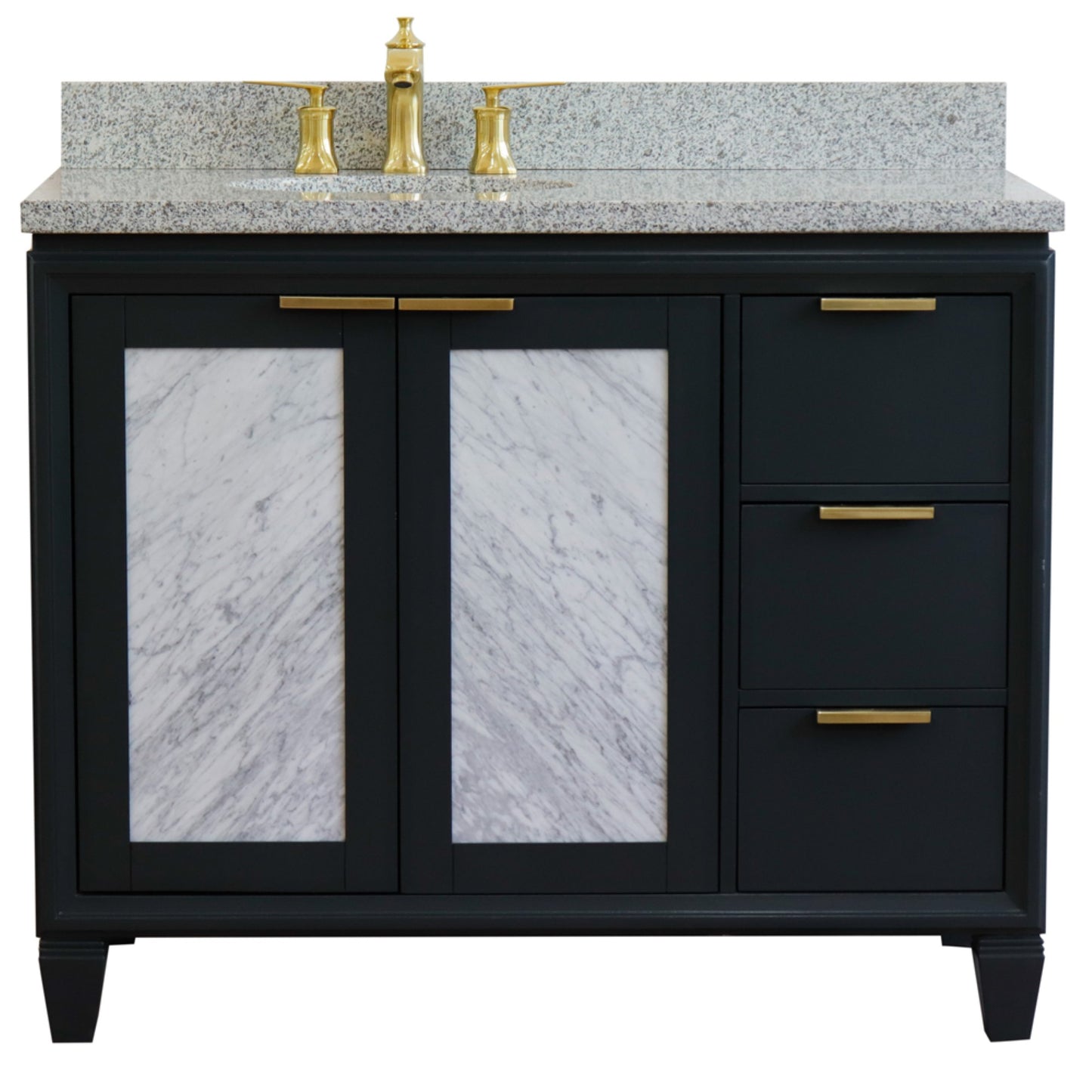 43" Single vanity in Dark Gray finish with Gray granite and oval sink Left door/Left sink