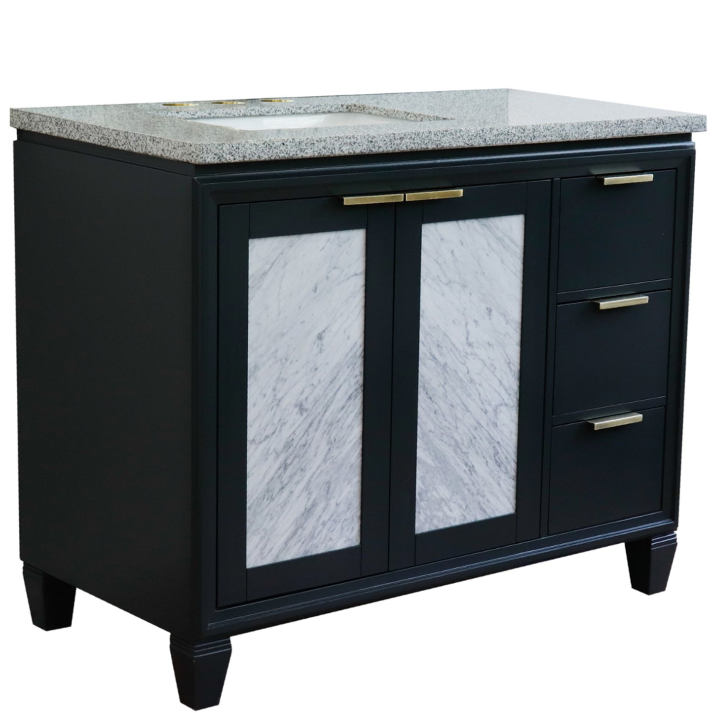 43" Single vanity in Dark Gray finish with Gray granite and oval sink Left door/Left sink
