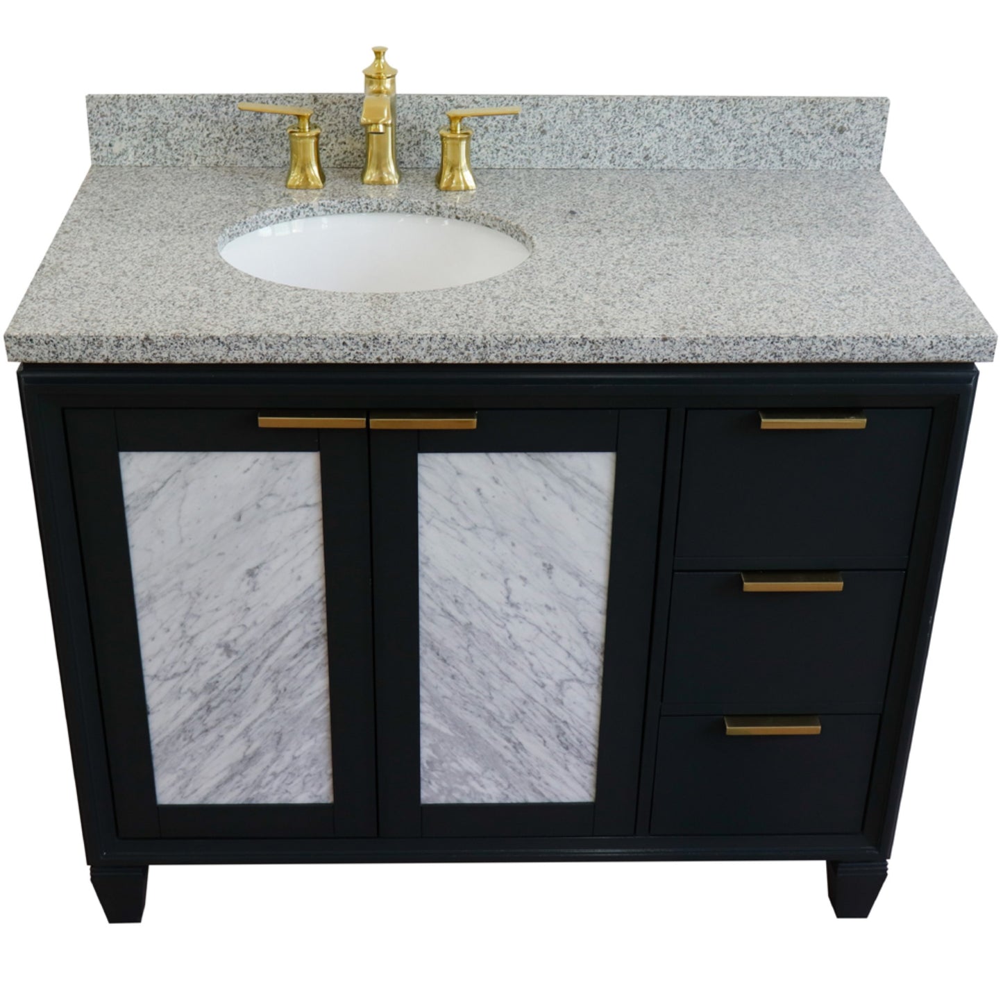 43" Single vanity in Dark Gray finish with Gray granite and oval sink Left door/Left sink