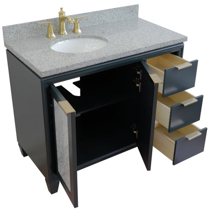 43" Single vanity in Dark Gray finish with Gray granite and oval sink Left door/Left sink