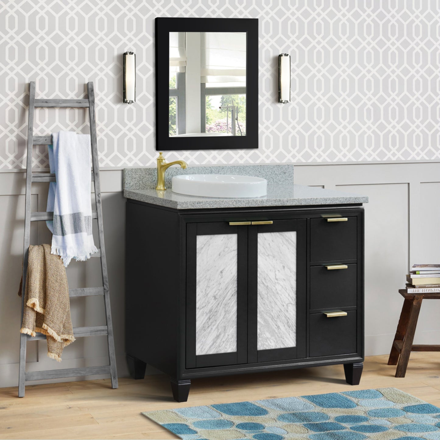 43" Single vanity in Dark Gray finish with Gray granite and round sink Left door/Left sink