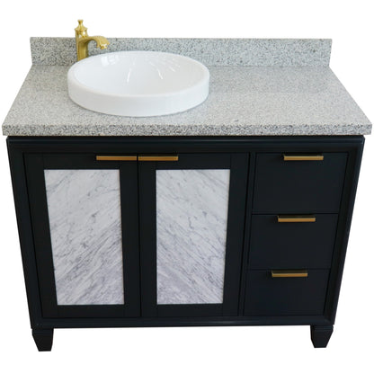 43" Single vanity in Dark Gray finish with Gray granite and round sink Left door/Left sink