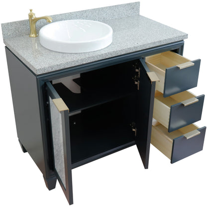 43" Single vanity in Dark Gray finish with Gray granite and round sink Left door/Left sink