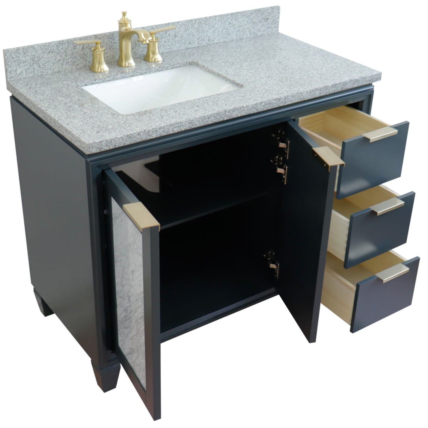 43" Single vanity in Dark Gray finish with Gray granite and rectangle sink Left door/Left sink