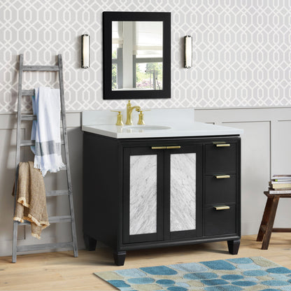 43" Single vanity in Dark Gray finish with White engineered stone and oval sink Left door/Left sink