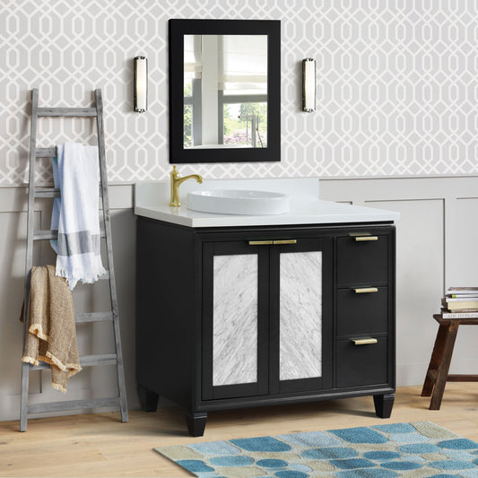 43" Single vanity in Dark Gray finish with White engineered stone and round sink Left door/Left sink