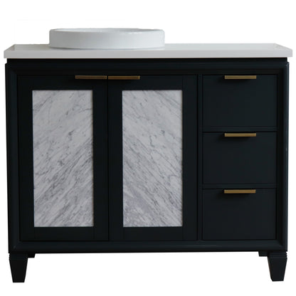 43" Single vanity in Dark Gray finish with White engineered stone and round sink Left door/Left sink