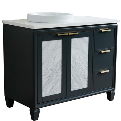 43" Single vanity in Dark Gray finish with White engineered stone and round sink Left door/Left sink