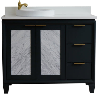 43" Single vanity in Dark Gray finish with White engineered stone and round sink Left door/Left sink