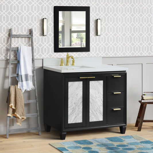 43" Single vanity in Dark Gray finish with White engineered stone and rectangle sink Left door/Left sink