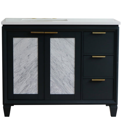 43" Single vanity in Dark Gray finish with White engineered stone and rectangle sink Left door/Left sink