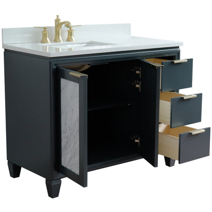 43" Single vanity in Dark Gray finish with White engineered stone and rectangle sink Left door/Left sink