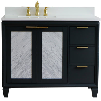 43" Single vanity in Dark Gray finish with White engineered stone and rectangle sink Left door/Left sink
