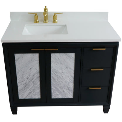 43" Single vanity in Dark Gray finish with White engineered stone and rectangle sink Left door/Left sink