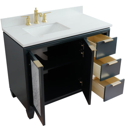 43" Single vanity in Dark Gray finish with White engineered stone and rectangle sink Left door/Left sink