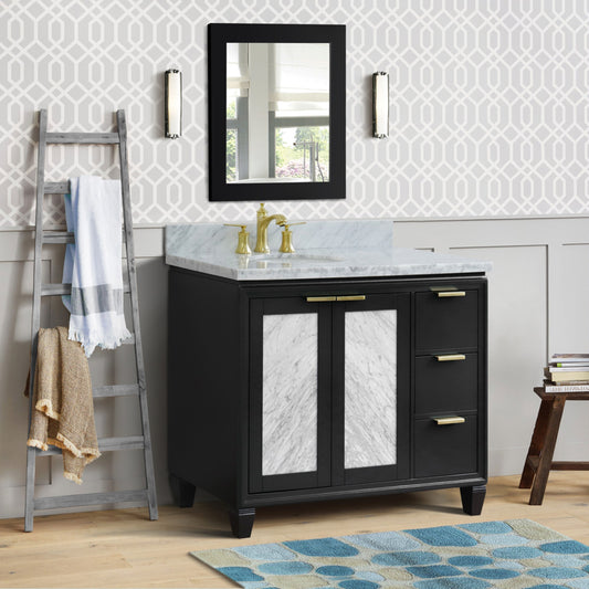43" Single vanity in Dark Gray finish with White Carrara and oval sink Left door/Left sink