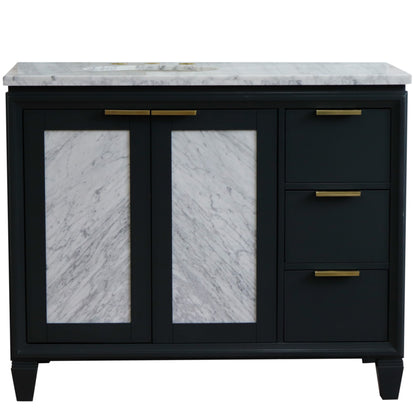 43" Single vanity in Dark Gray finish with White Carrara and oval sink Left door/Left sink
