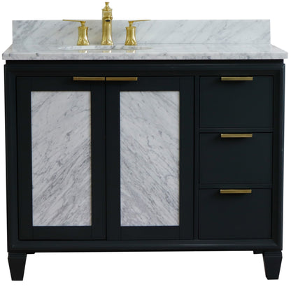 43" Single vanity in Dark Gray finish with White Carrara and oval sink Left door/Left sink