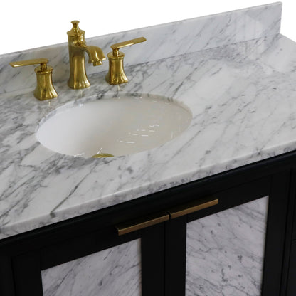 43" Single vanity in Dark Gray finish with White Carrara and oval sink Left door/Left sink