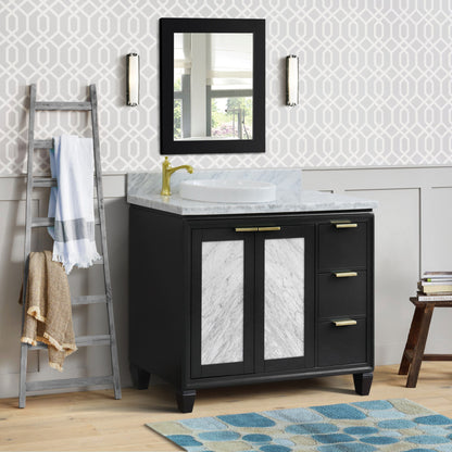 43" Single vanity in Dark Gray finish with White Carrara and round sink Left door/Left sink