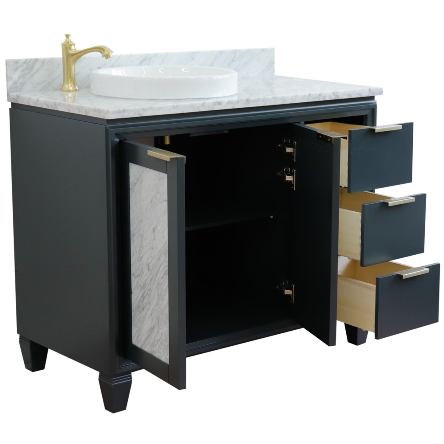 43" Single vanity in Dark Gray finish with White Carrara and round sink Left door/Left sink