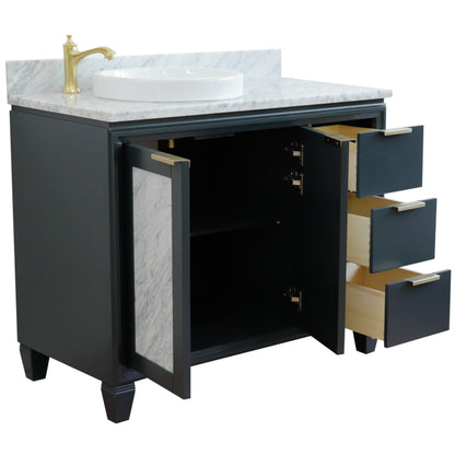 43" Single vanity in Dark Gray finish with White Carrara and round sink Left door/Left sink