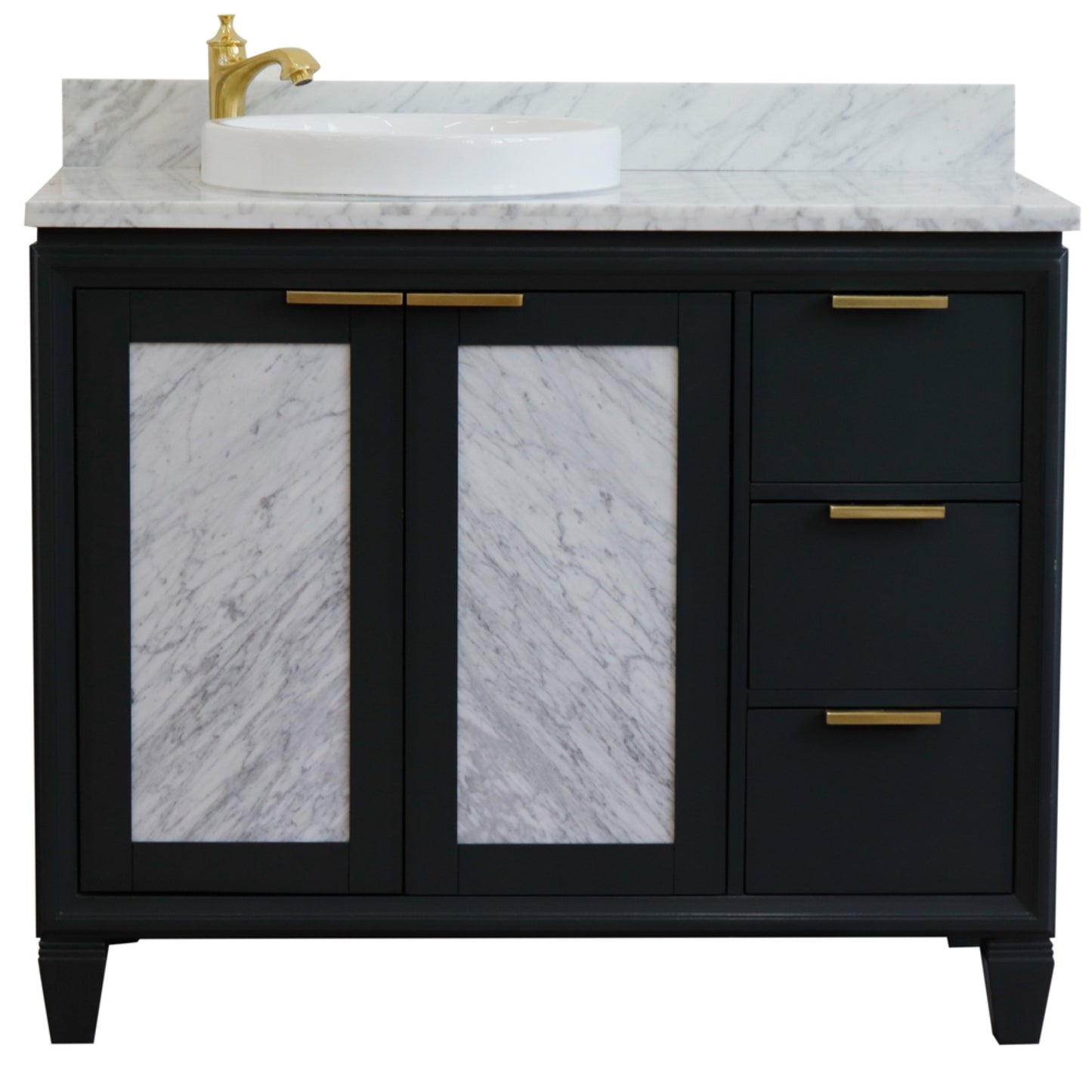 43" Single vanity in Dark Gray finish with White Carrara and round sink Left door/Left sink