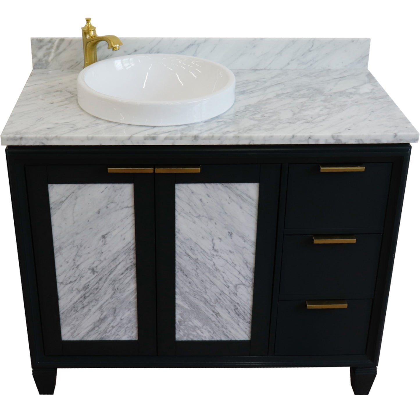 43" Single vanity in Dark Gray finish with White Carrara and round sink Left door/Left sink