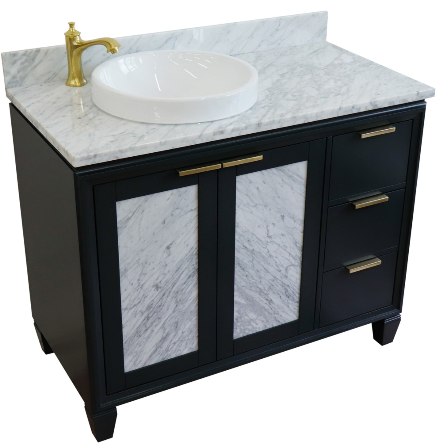 43" Single vanity in Dark Gray finish with White Carrara and round sink Left door/Left sink