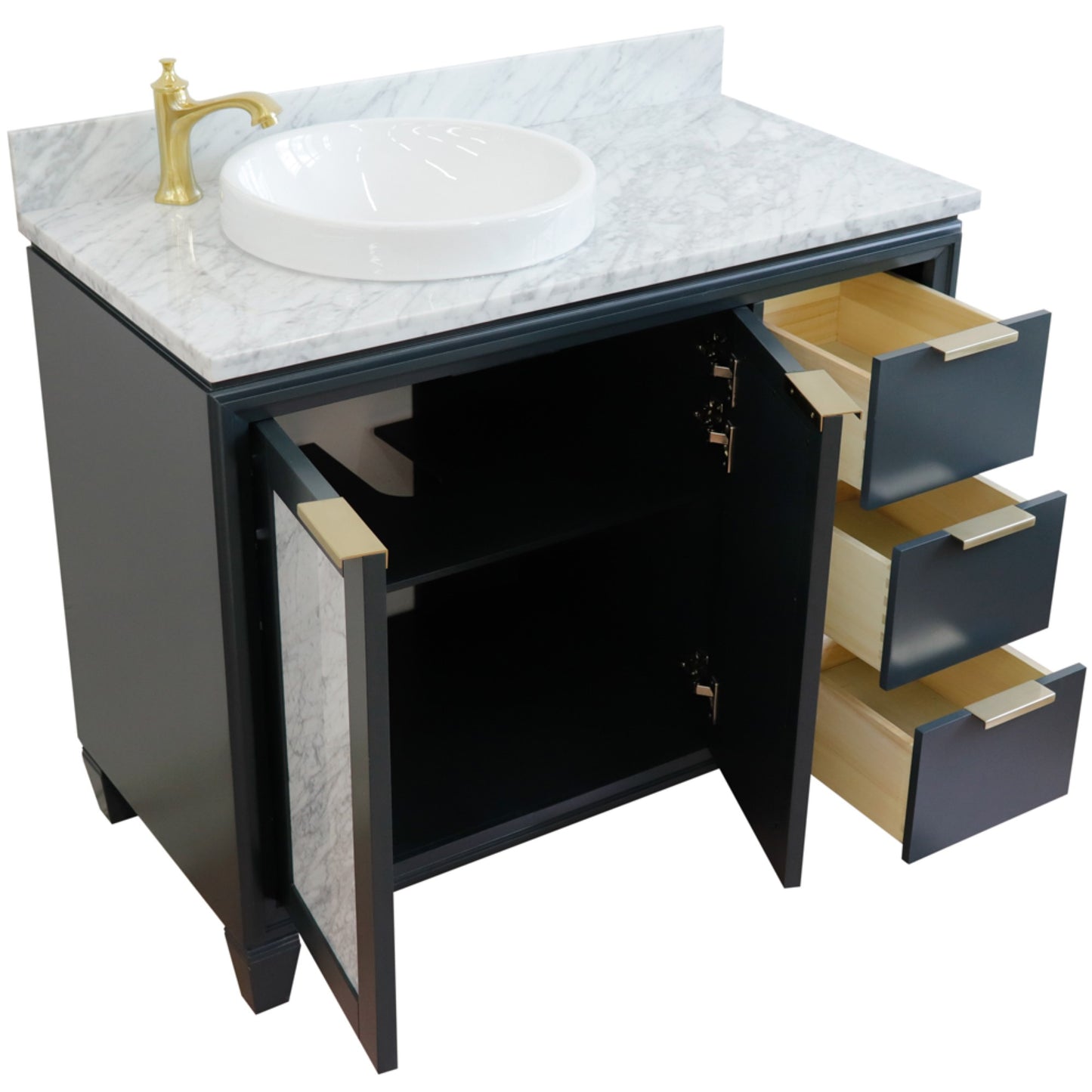 43" Single vanity in Dark Gray finish with White Carrara and round sink Left door/Left sink