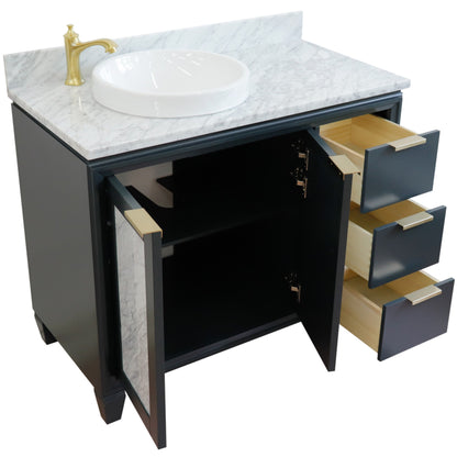 43" Single vanity in Dark Gray finish with White Carrara and round sink Left door/Left sink