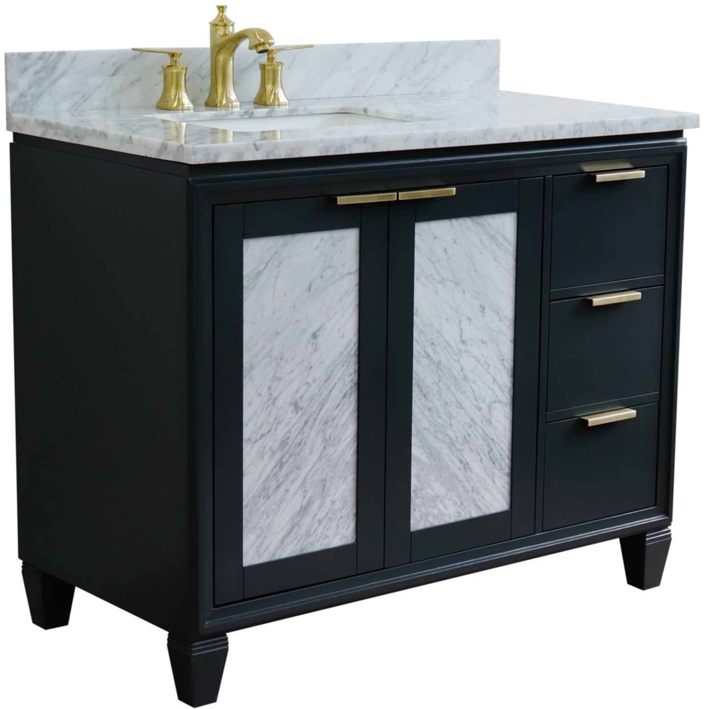 43" Single vanity in Dark Gray finish with White Carrara and rectangle sink Left door/Left sink