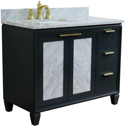 43" Single vanity in Dark Gray finish with White Carrara and rectangle sink Left door/Left sink
