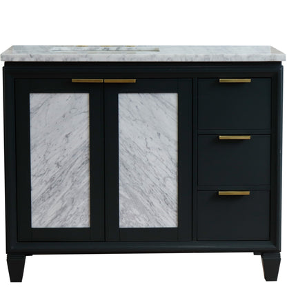 43" Single vanity in Dark Gray finish with White Carrara and rectangle sink Left door/Left sink