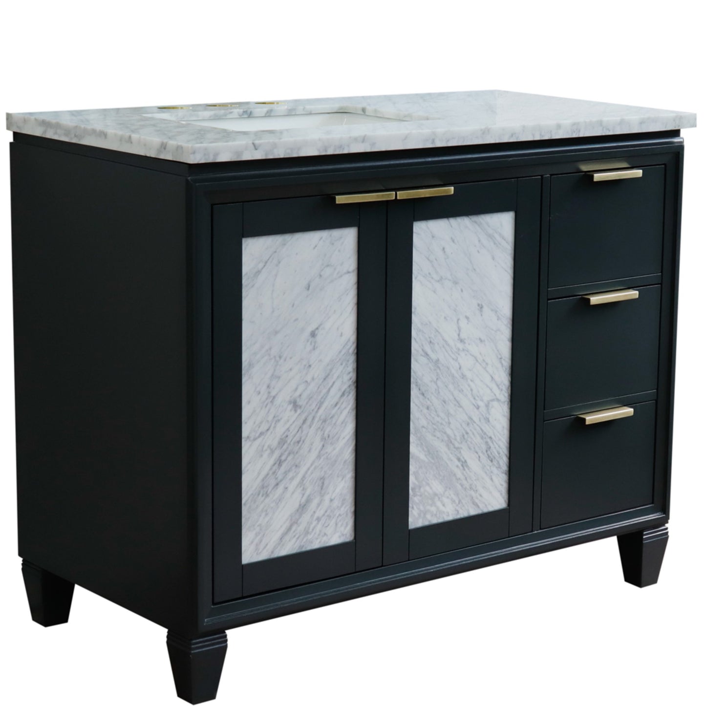 43" Single vanity in Dark Gray finish with White Carrara and rectangle sink Left door/Left sink