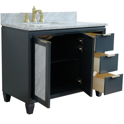43" Single vanity in Dark Gray finish with White Carrara and rectangle sink Left door/Left sink