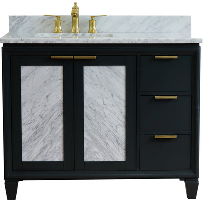 43" Single vanity in Dark Gray finish with White Carrara and rectangle sink Left door/Left sink